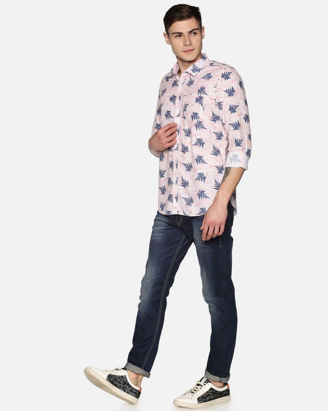 Shop Men Full Sleeve Cotton Printed Pink Blue Shirt-Full