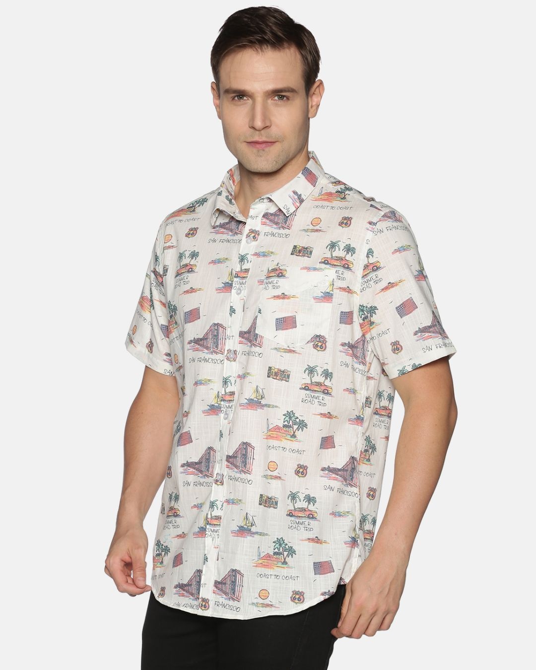 Shop Men Short Sleeve Cotton Printed Graphic White Sanfrancisco Shirt-Back
