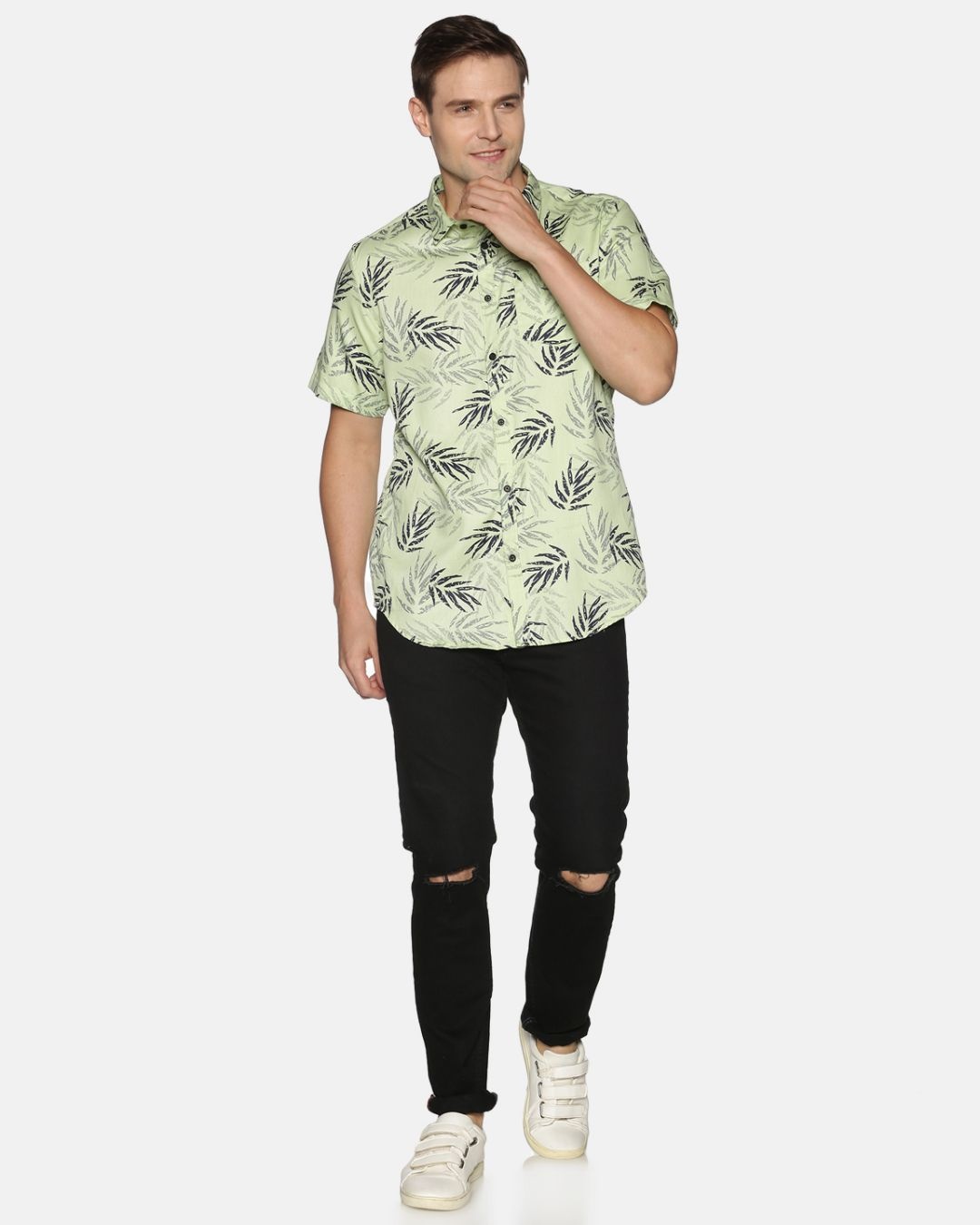 Shop Men Short Sleeve Cotton Printed Mapple Neon Green Shirt-Full