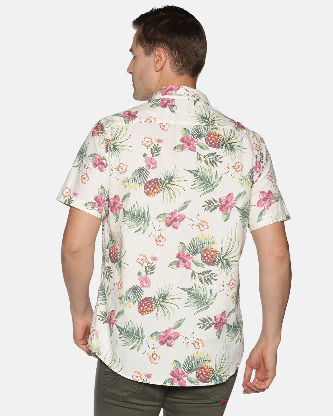 Shop Men Short Sleeve Cotton Printed Red Pineapple Cream Shirt-Design