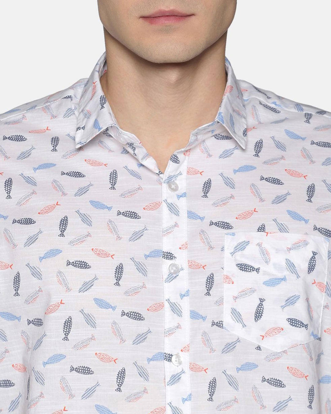 Shop Men Short Sleeve Cotton Printed Tilted Fish Shirt