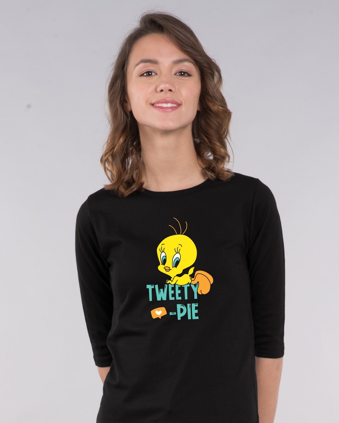 Shop Tweety Pie Round Neck 3/4th Sleeve T-Shirt (TWL)-Front