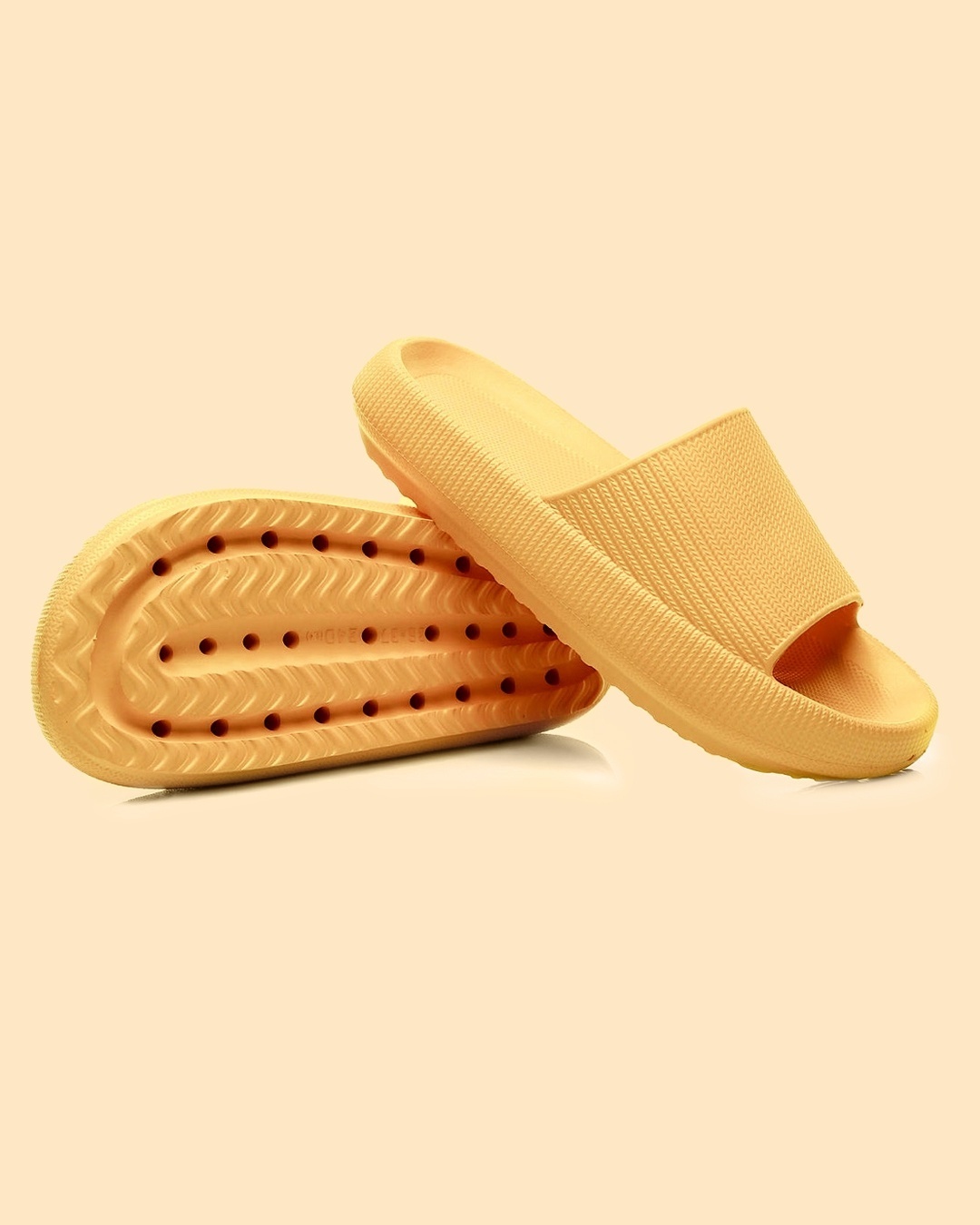 Shop Unisex Amber Yellow Squeezy Sliders-Full
