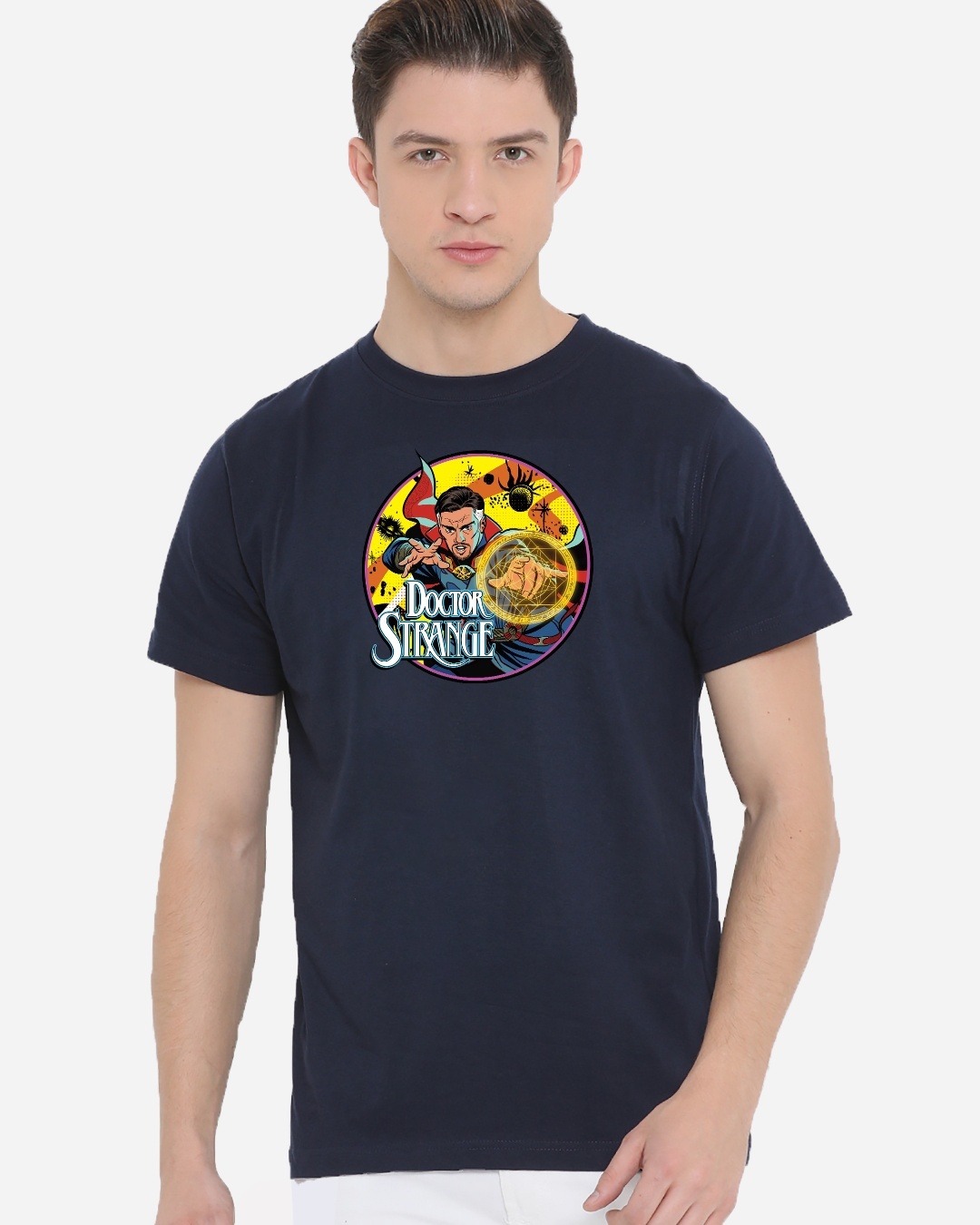 Shop Unisex Blue Doctor Strange Pop Art Graphic Printed T-shirt-Front