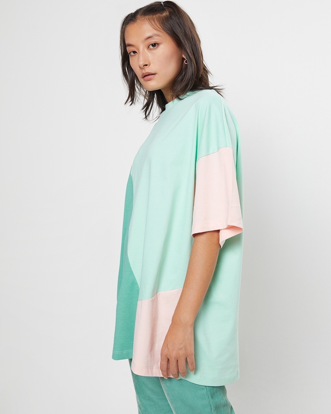 Shop Unisex Green & Pink Sun-Kissed Color Block T-shirt-Design