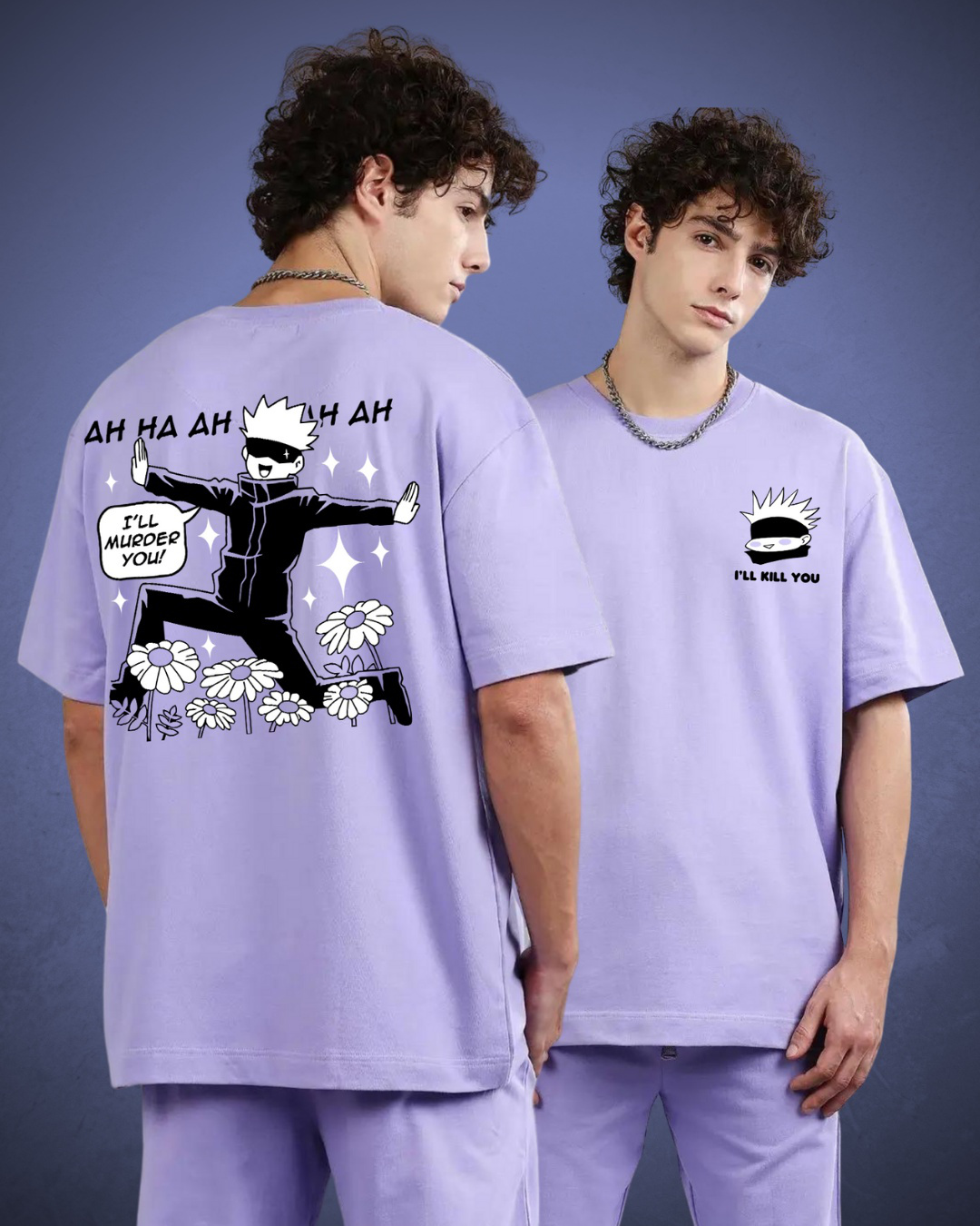 Grey Oversized T-shirt For Men With Anime Design