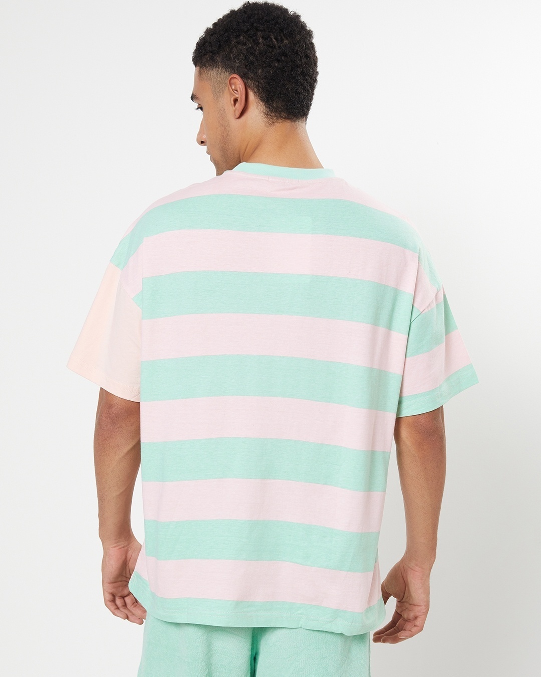 Shop Unisex Sun-Kissed Green and Pink Stripe T-shirt-Full