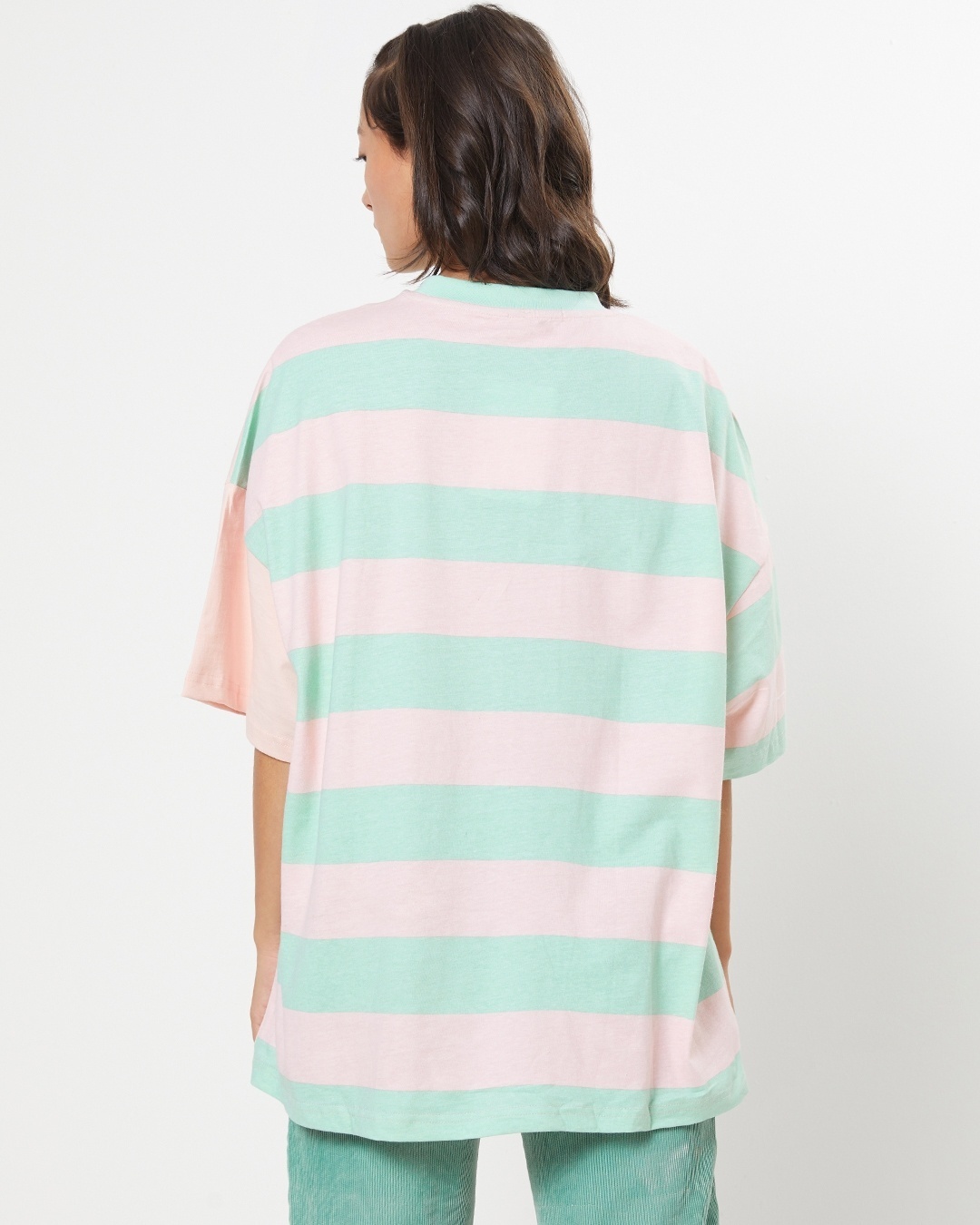 Shop Unisex Sun-Kissed Green and Pink Stripe T-shirt