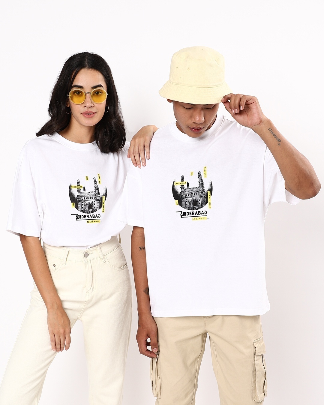 Shop Unisex White Hydrabad Typography T-shirt-Front
