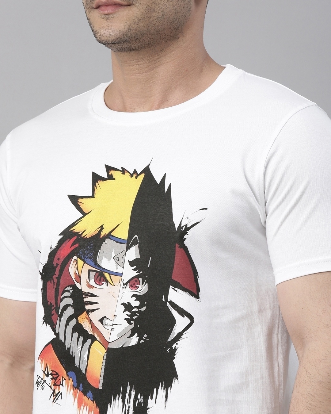 Shop Unisex White Naruto Sasuke Anime T-shirt-Full