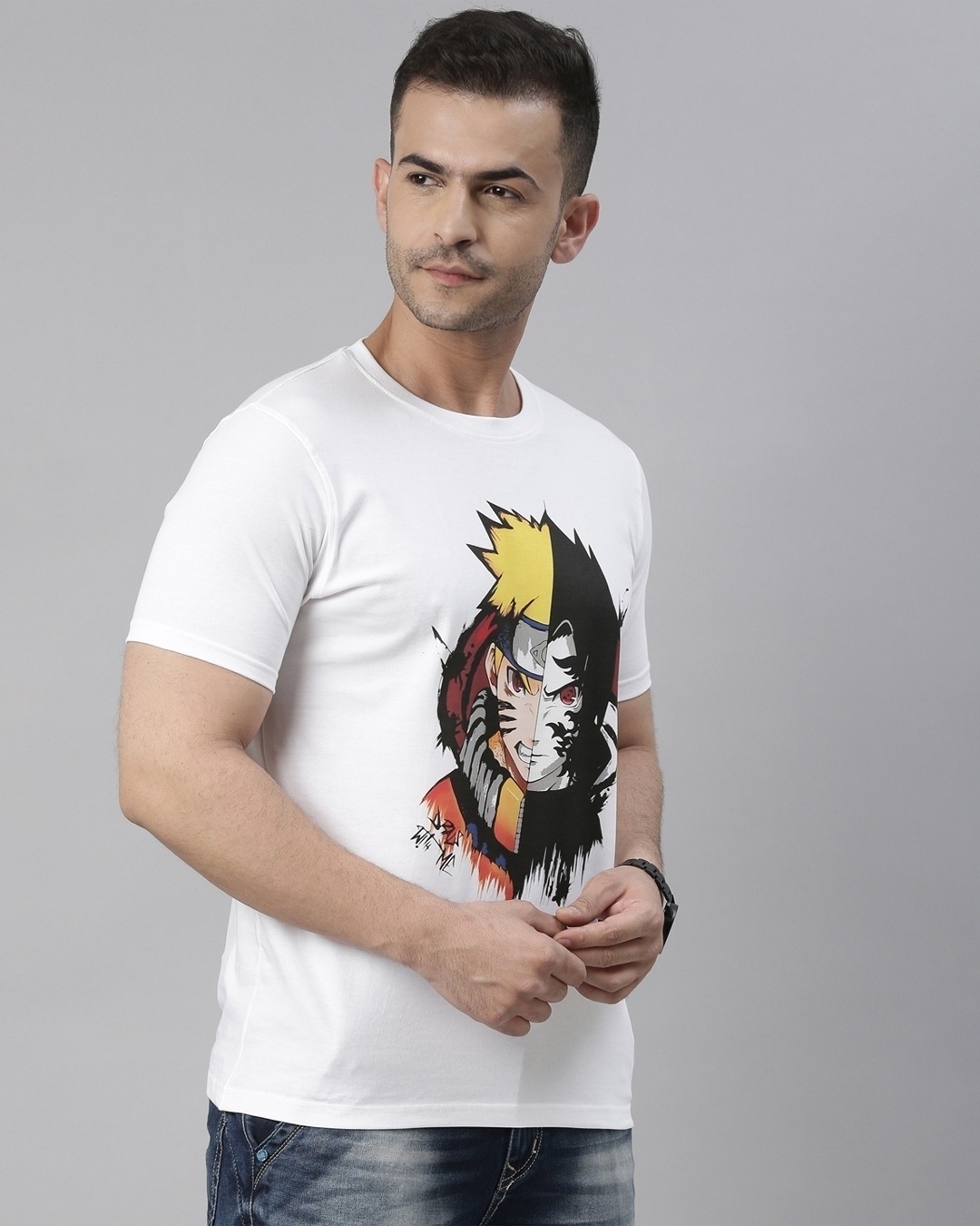 Shop Unisex White Naruto Sasuke Anime T-shirt