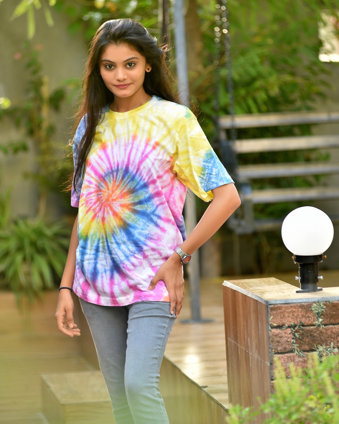 Shop Unisex Yellow & Blue Tie & Dye Relaxed Fit T-shirt-Full