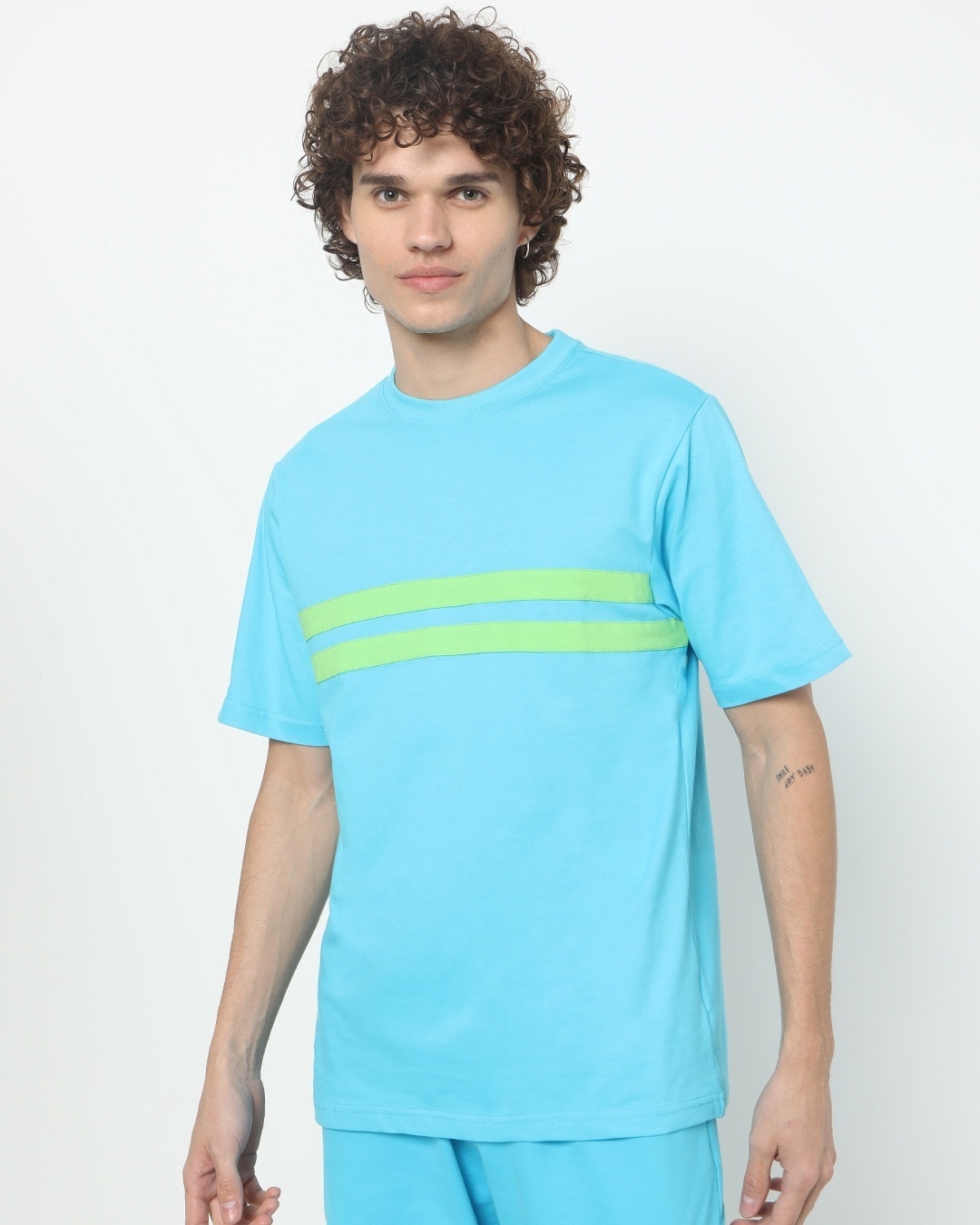 Shop Men's Upbeat Blue Chest Stripe Oversized T-shirt-Back