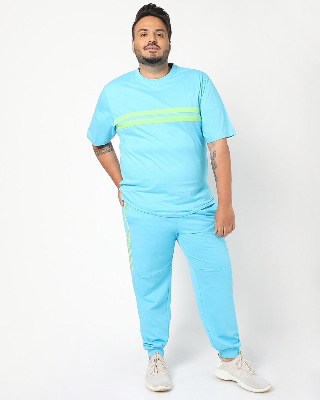 Shop Upbeat Blue Chest Stripe Plus Size Half Sleeve T-shirt-Full