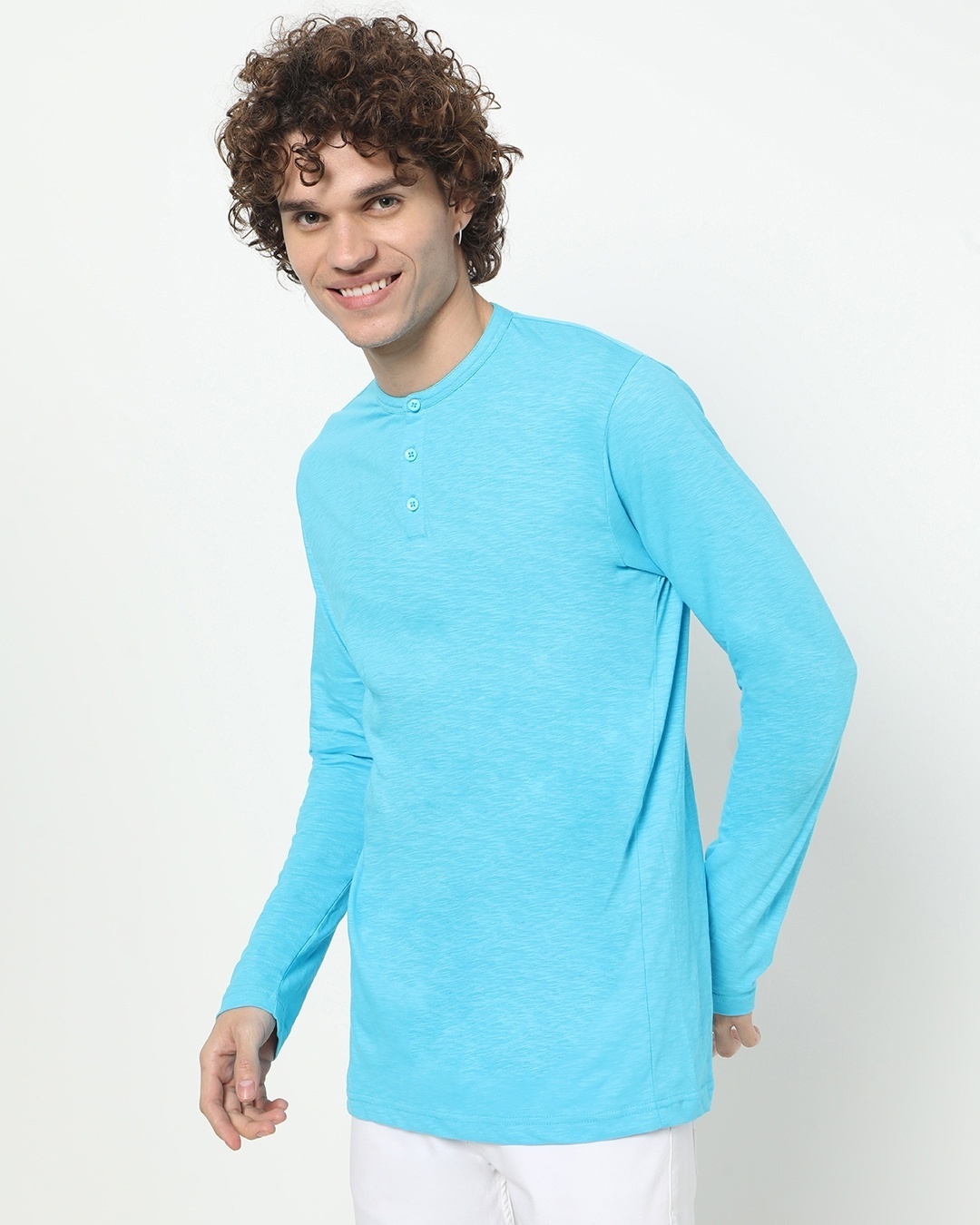Shop Upbeat Blue Full Sleeve Henley T-shirt-Back