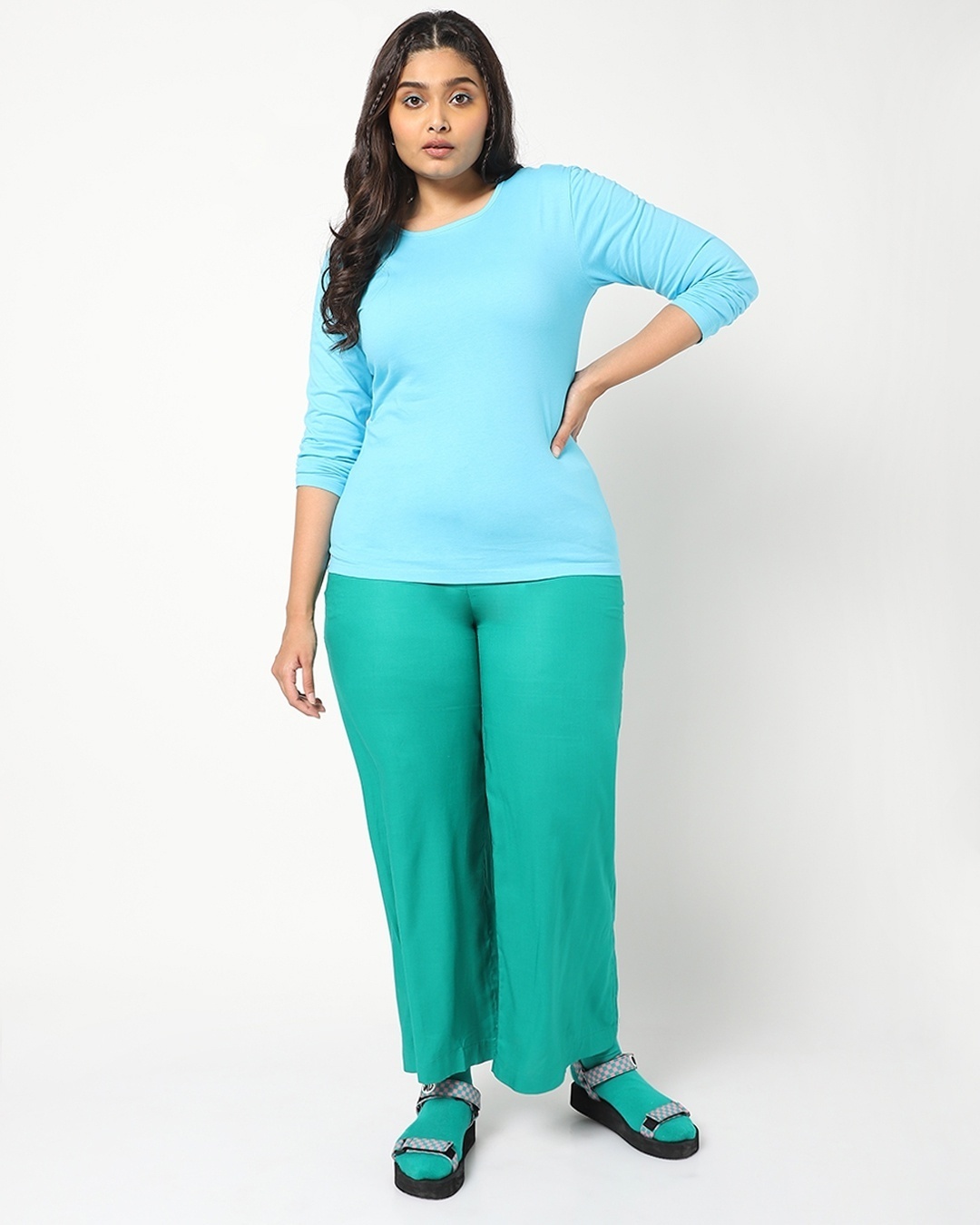 Shop Upbeat Blue  Plus Size Full Sleeve T-shirt-Full