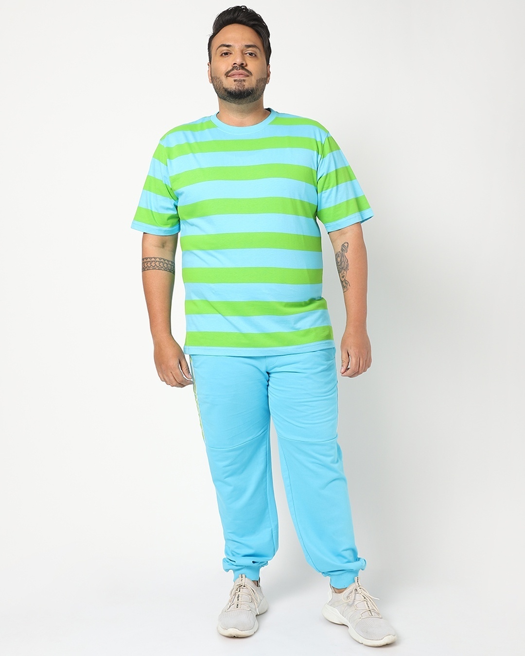 Shop Upbeat Blue Plus Size Half Sleeve Stripe T-shirt-Full