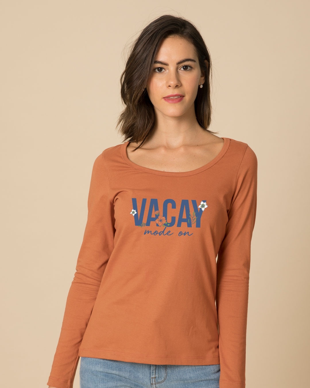 Shop Vacay Mode Scoop Neck Full Sleeve T-Shirt-Front