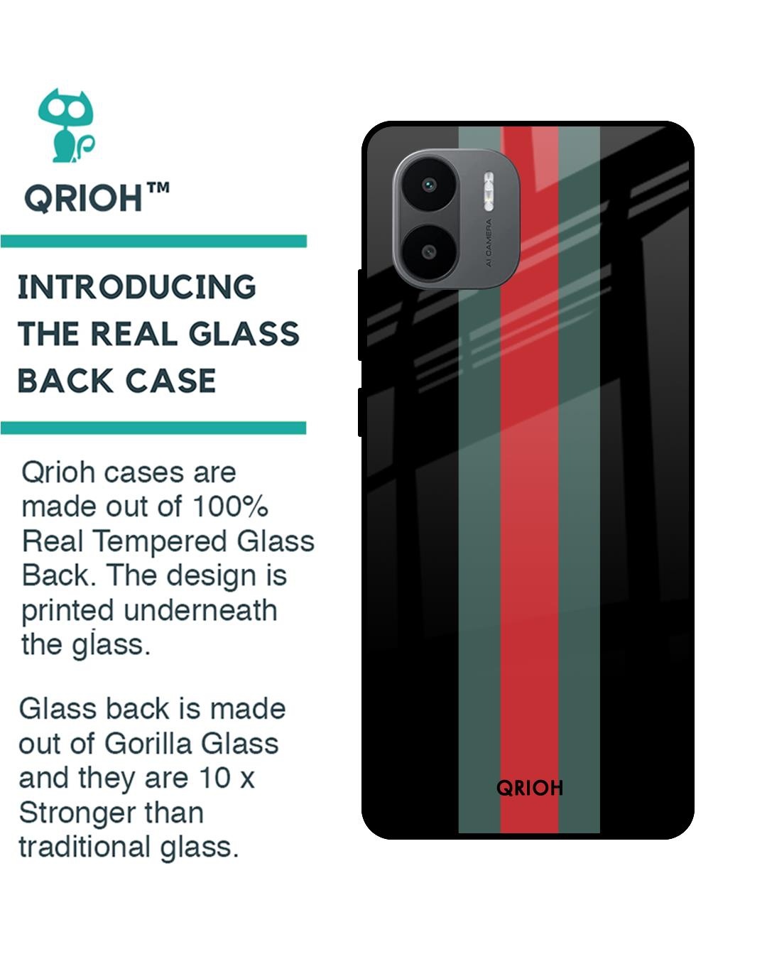 Shop Vertical Stripes Printed Premium Glass Case for Redmi A1plus (Shock Proof,Scratch Resistant)-Back