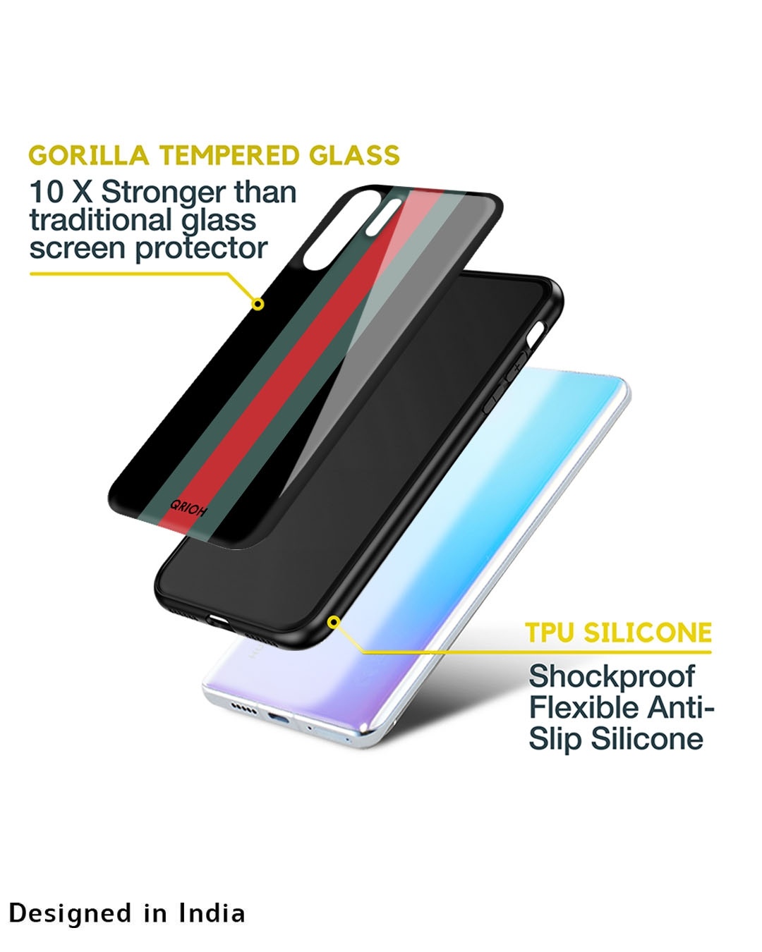 Shop Vertical Stripes Printed Premium Glass Cover for Oppo A57 4G (Shock Proof, Scratch Resistant)-Design