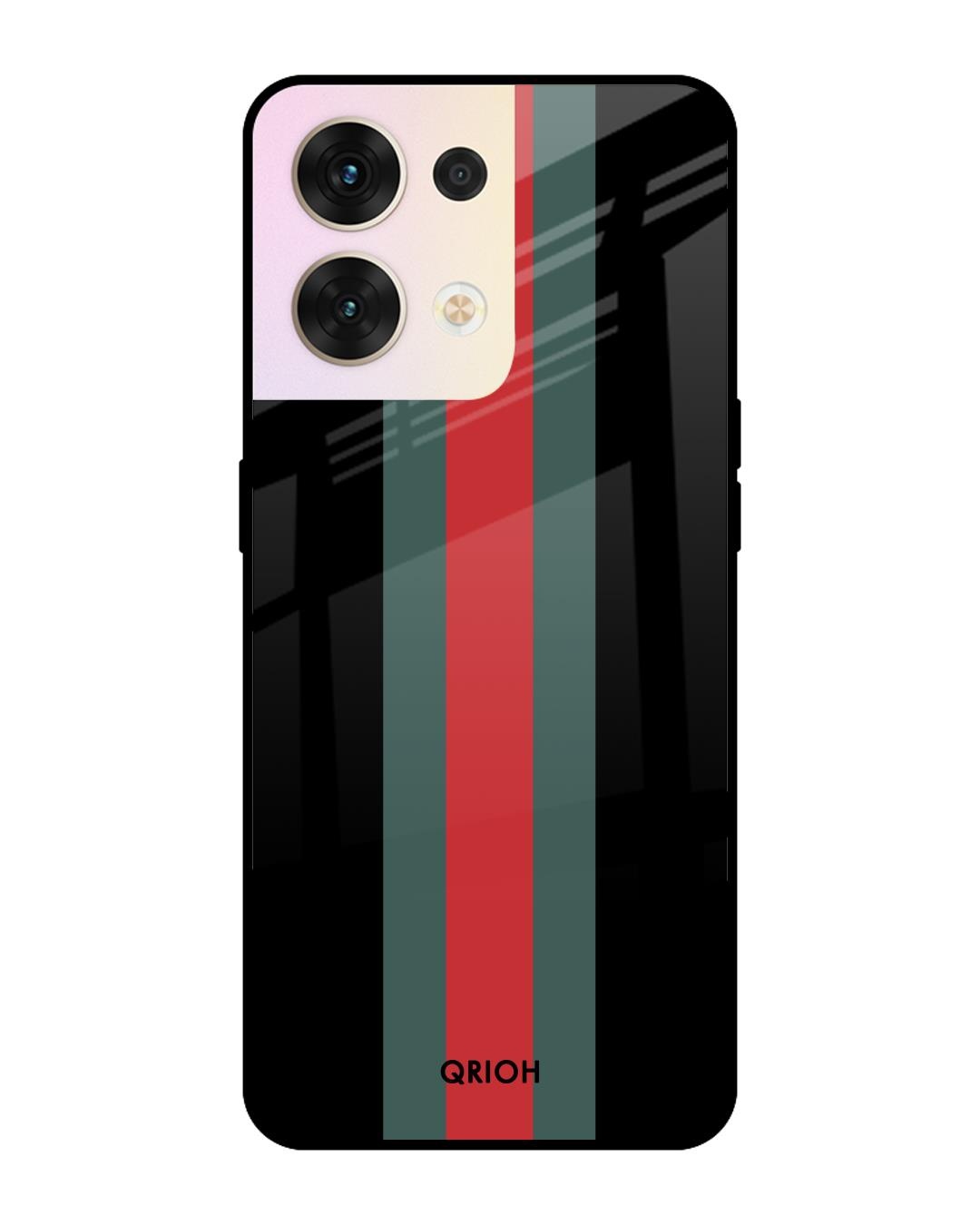 Shop Vertical Stripes Printed Premium Glass Cover for Oppo Reno8 5G (Shock Proof, Scratch Resistant)-Front