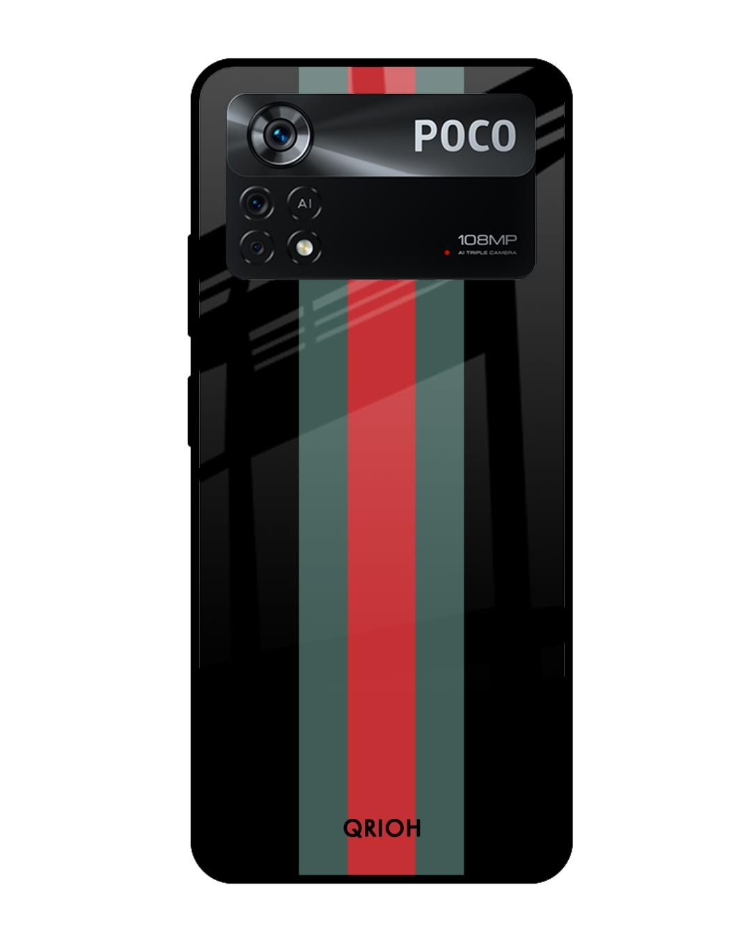 Shop Vertical Stripes Printed Premium Glass Cover for Poco X4 Pro 5G (Shock Proof, Scratch Resistant)-Front