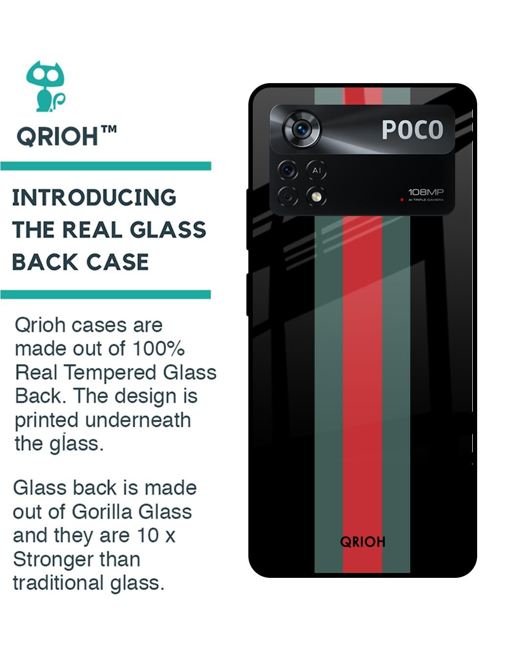 Shop Vertical Stripes Printed Premium Glass Cover for Poco X4 Pro 5G (Shock Proof, Scratch Resistant)-Back