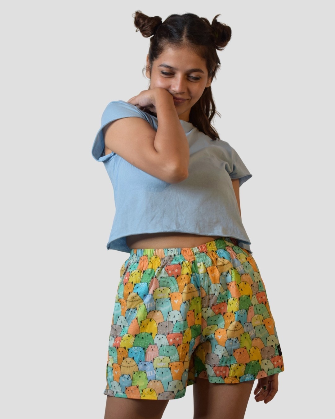 Shop Whats Down Multicolour Meow Womens Boxers-Full