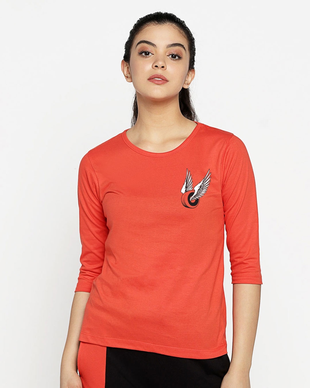 Shop Wheel Wings Round Neck 3/4th Sleeve T-Shirt Smoke Red-Back