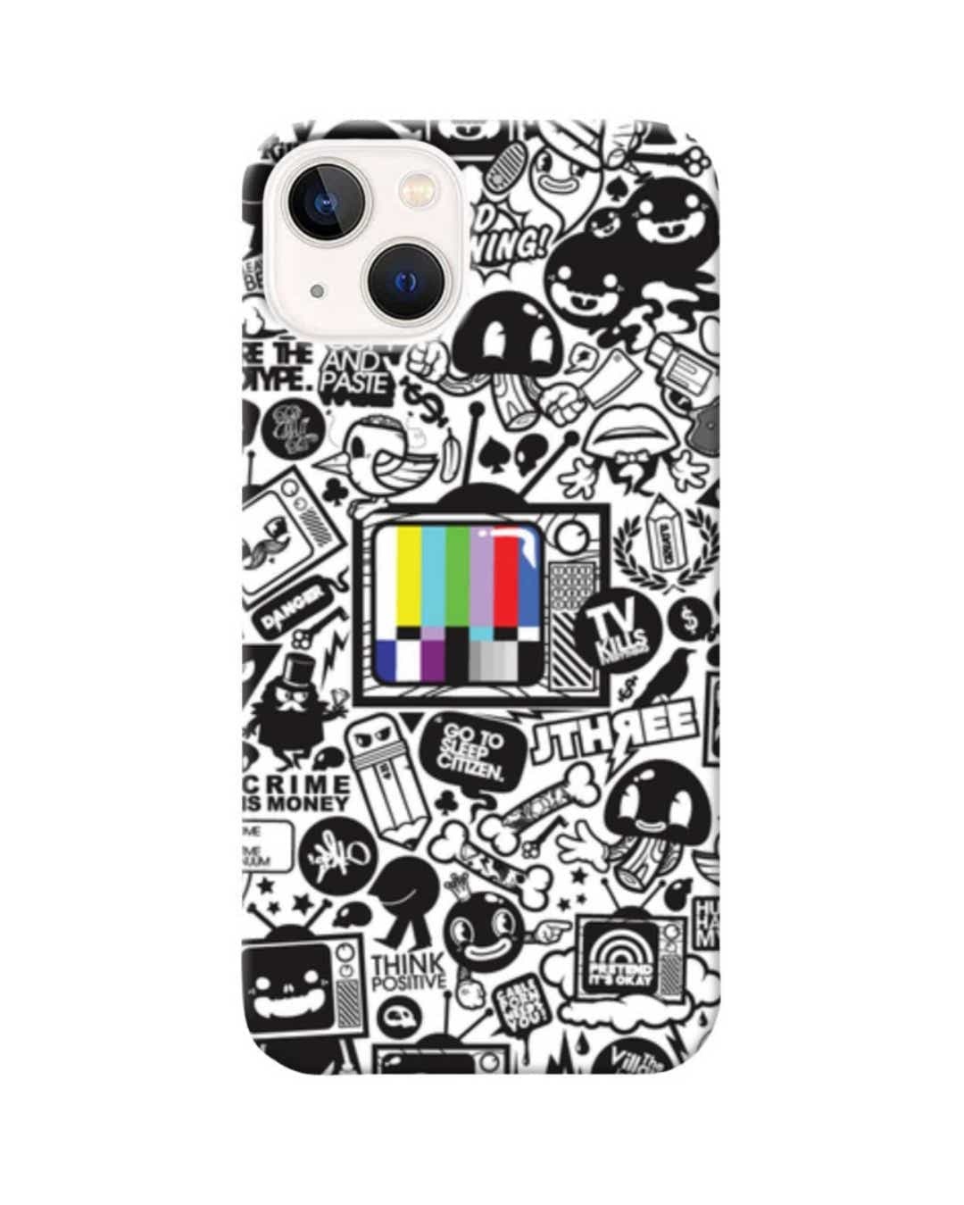 Shop White Abstract Printed Designer Hard Cover For iPhone 13 (Impact Resistant, Matte Finish)-Front