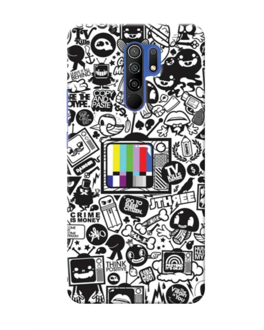 Shop White Abstract Printed Designer Hard Cover For Poco M2 Reloaded (Impact Resistant, Matte Finish)-Front