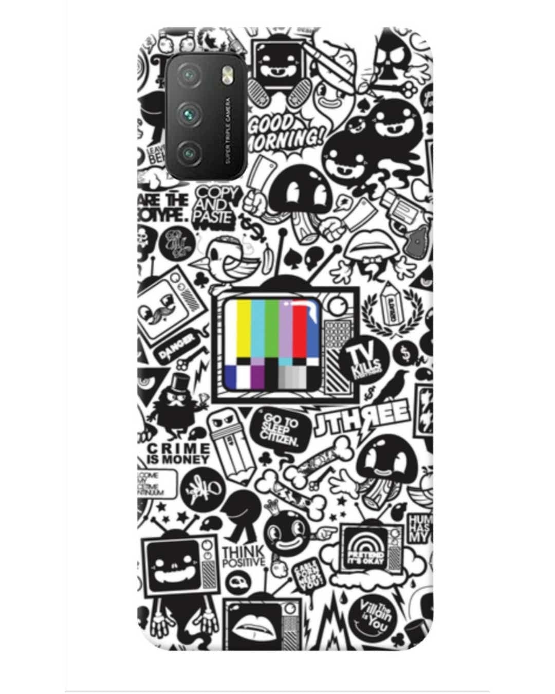 Shop White Abstract Printed Designer Hard Cover For Poco M3 (Impact Resistant, Matte Finish)-Front