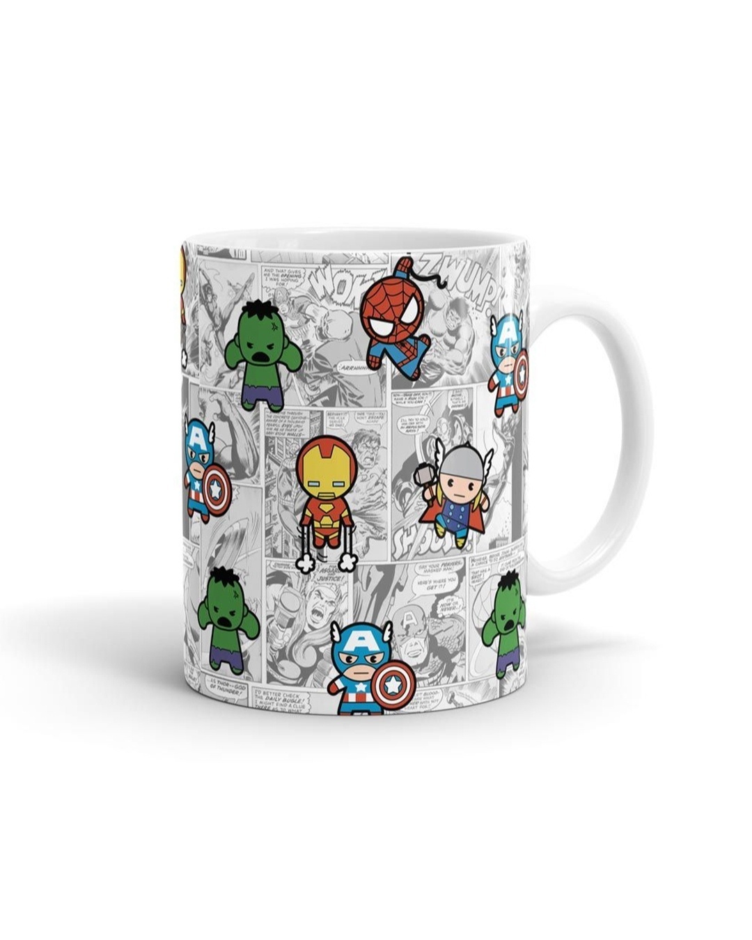 Shop White All Over Marvel Superhero Comic Printed Ceramic Coffee Mug (320 ml)-Back