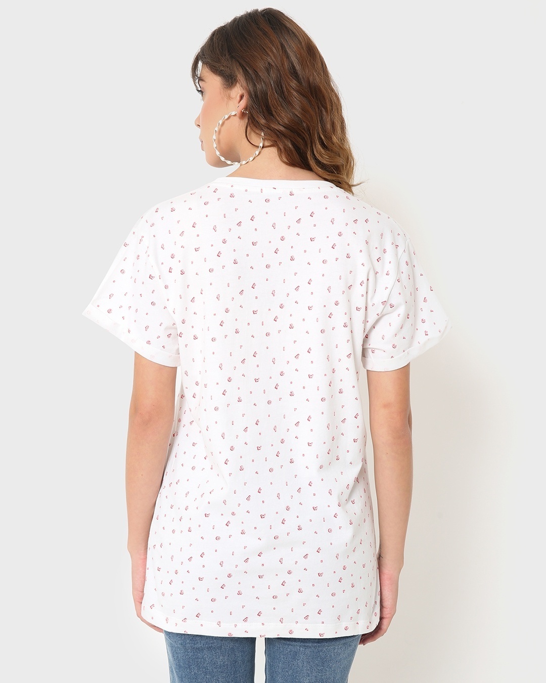 Shop White All Over Printed Boyfriend T-Shirt-Design