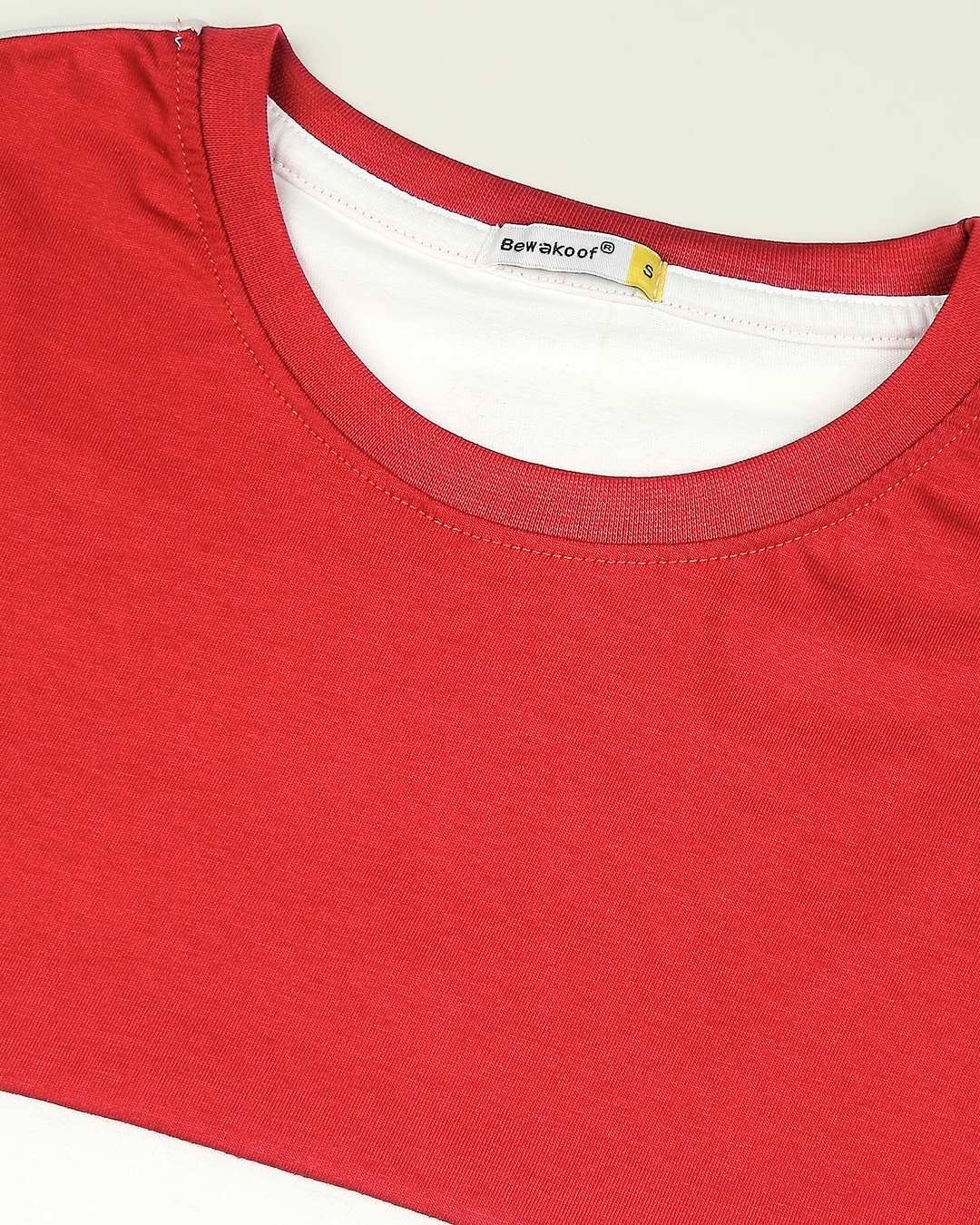 Shop White-Bold Red Color Block Boyfriend T-Shirt