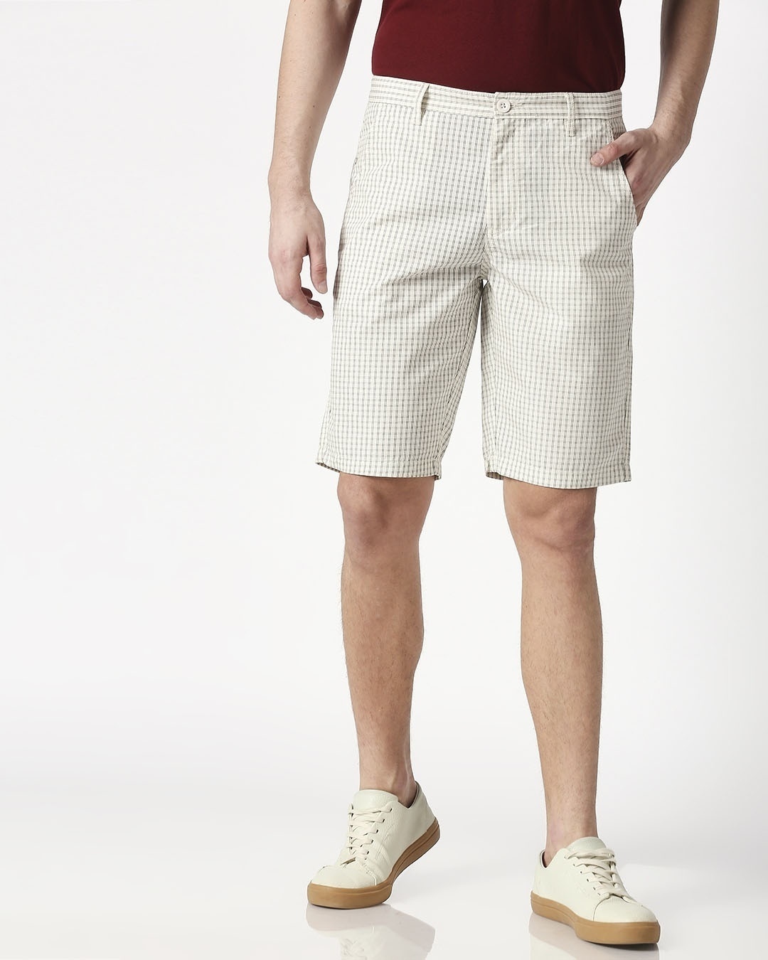Shop White Checked Men's Shorts-Back