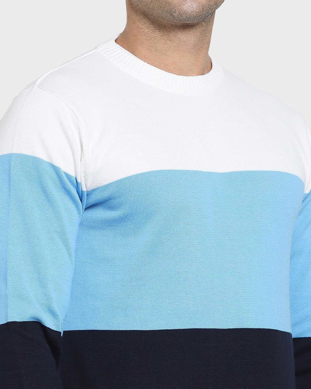 Shop Men's Blue & White Color Block Flat Knit Sweater