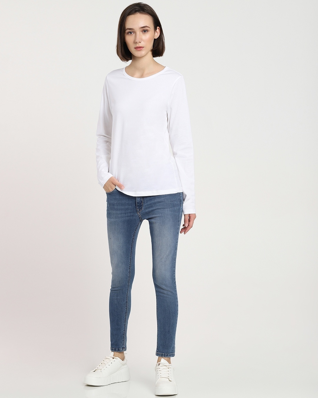 Shop Women's White Slim Fit T-shirt-Full