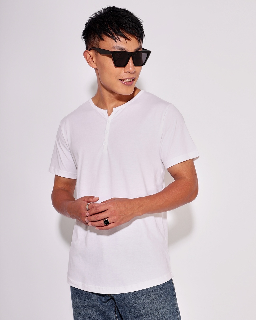 Shop Men's White Henley T-shirt-Front