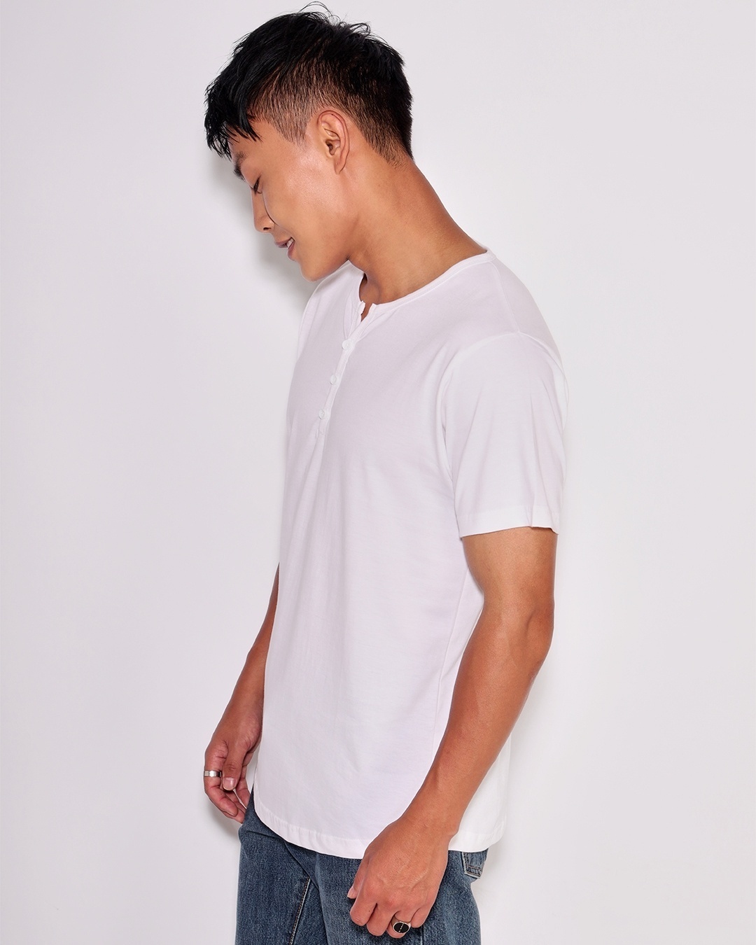 Shop Men's White Henley T-shirt-Back
