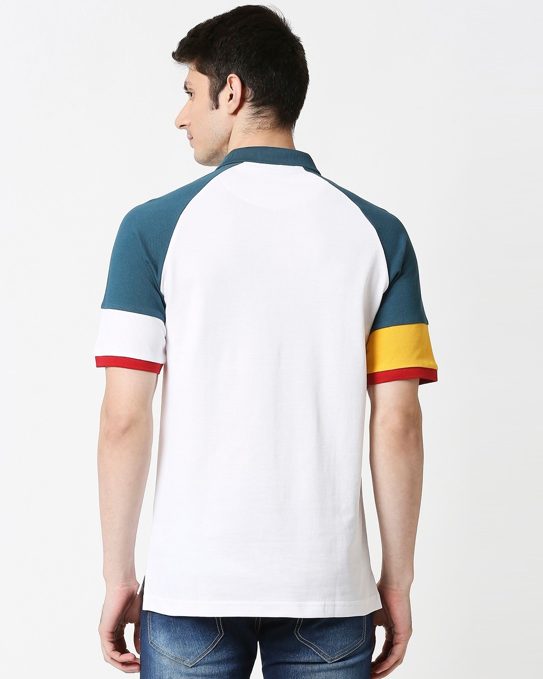 Shop White Half Sleeve Raglan Shoulder Cut & Sew Polo-Full
