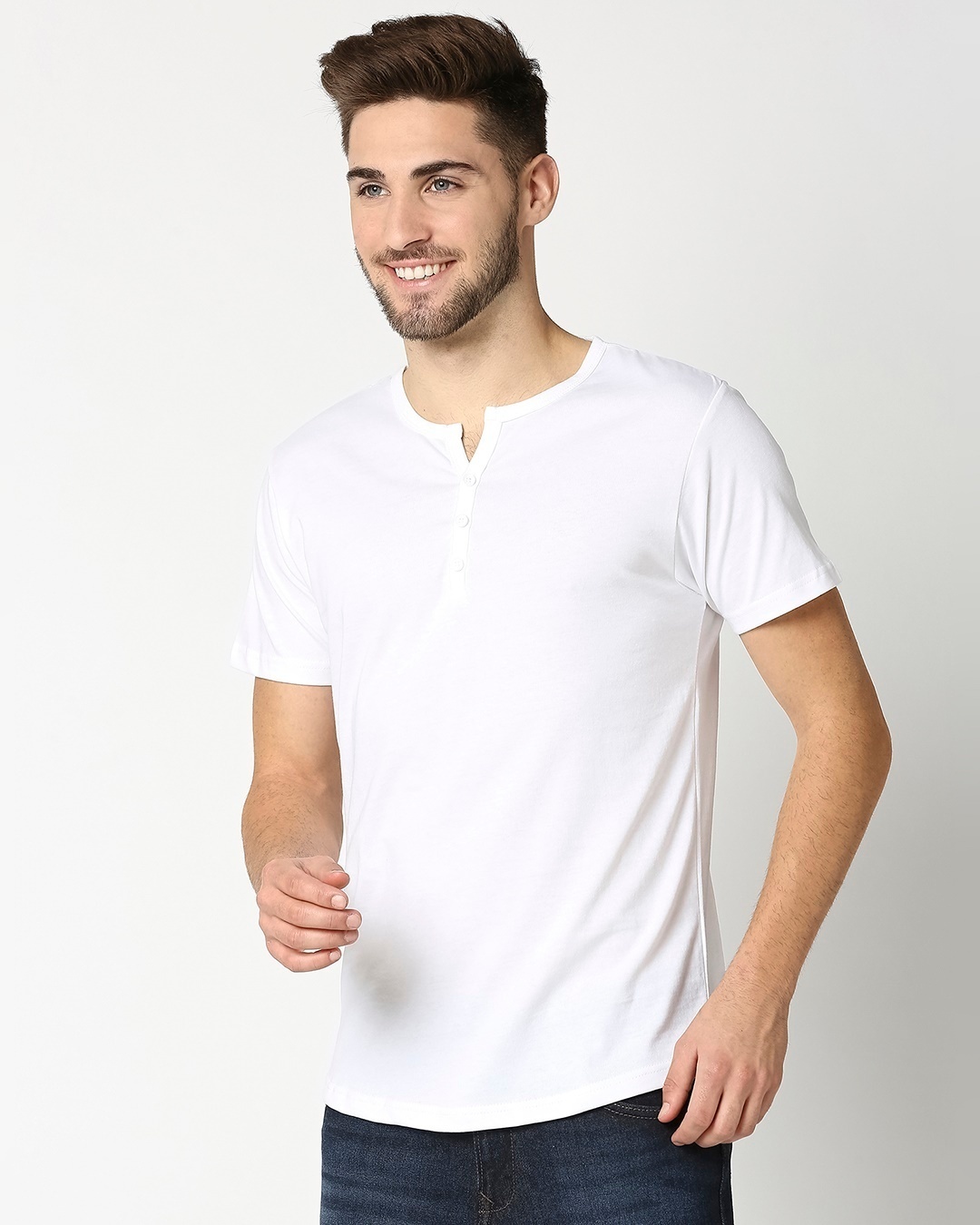 Buy White Henley Half Sleeves T-Shirt for Men white Online at Bewakoof