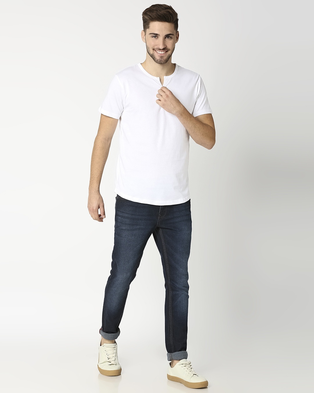 Buy White Henley Half Sleeves T-Shirt for Men white Online at Bewakoof