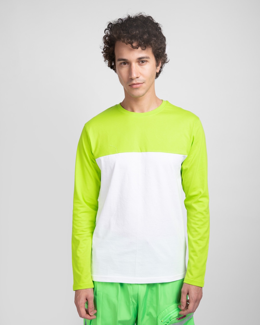 Shop White & Neon Green 90's Vibe Panel T-Shirt-Front