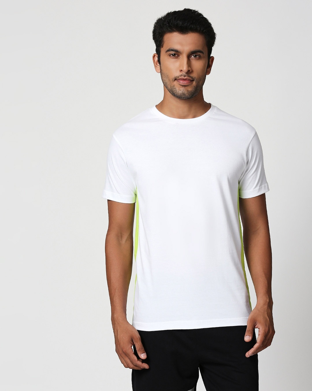 Shop White-Neon Green Contrast Side Sean T-Shirt-Front