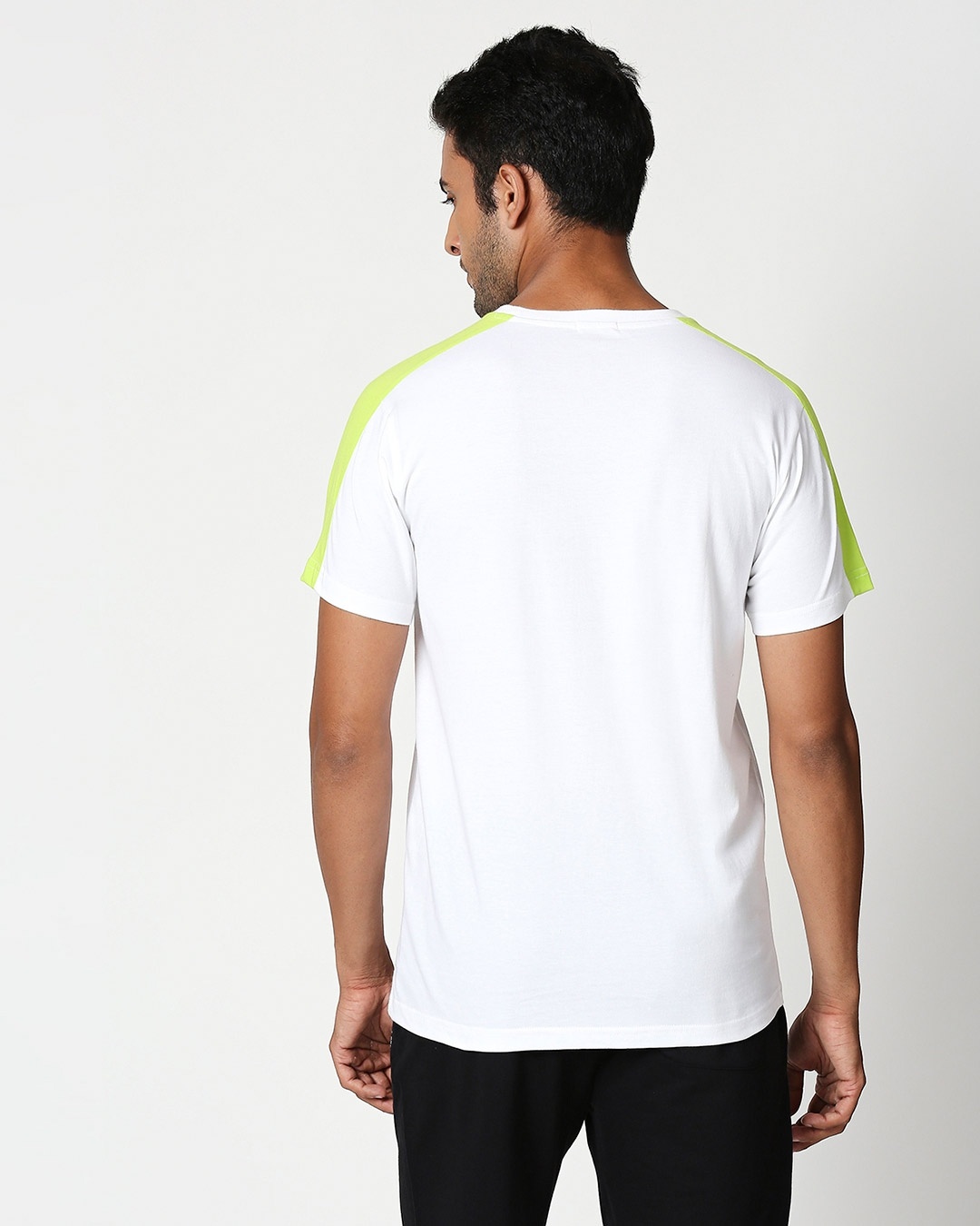 Shop White-Neon Green Shoulder Sleeve T-Shirt-Design