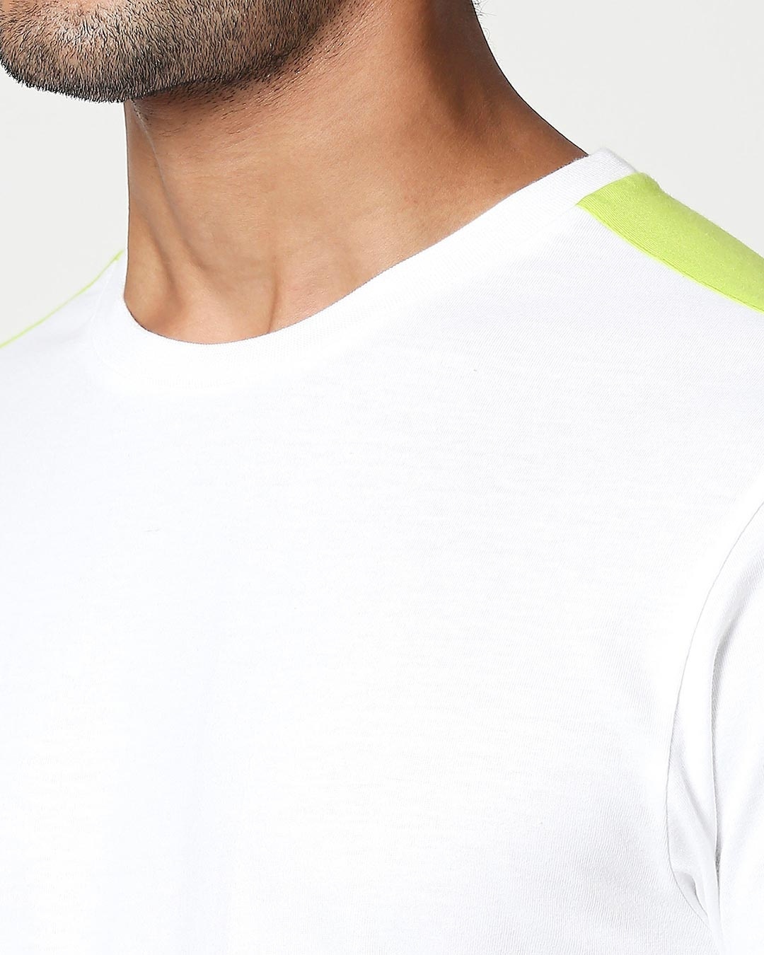 Shop White-Neon Green Shoulder Sleeve T-Shirt