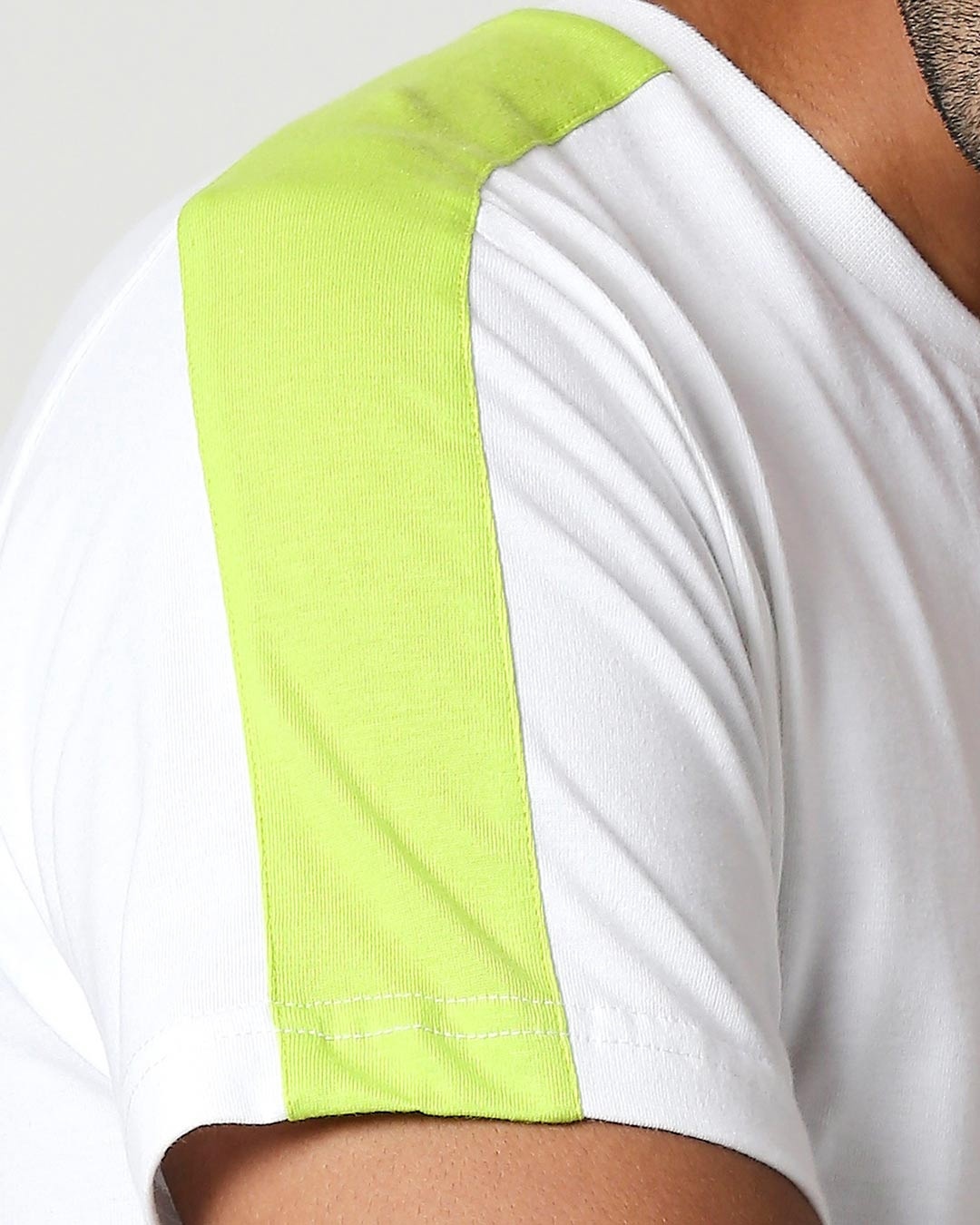 Shop White-Neon Green Shoulder Sleeve T-Shirt