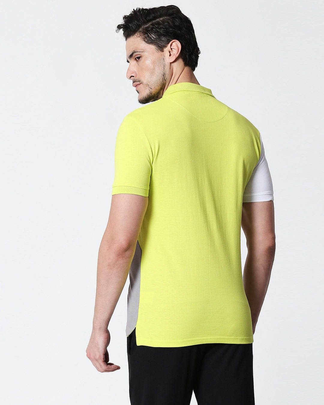 Shop White-Neon Lime-Meteor Grey Asymmetric Polo T-Shirt-Design