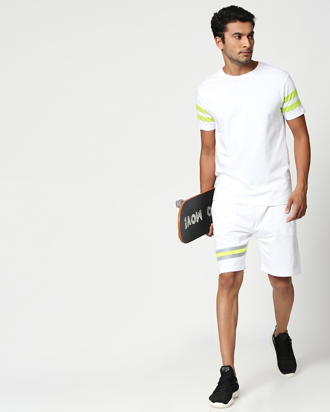 Shop White-Neon Lime Reflector Shorts-Full
